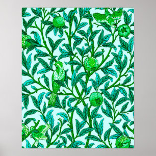 Art Nouveau Bird and Pomegranate, Turquoise & Aqua Poster