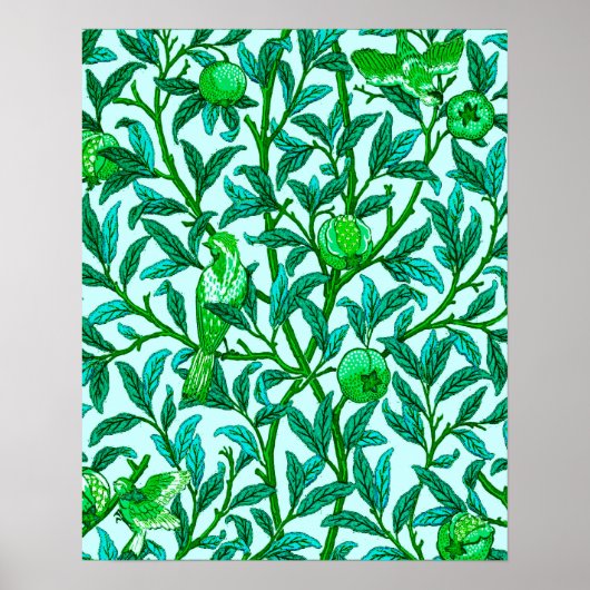 Art Nouveau Bird and Pomegranate, Turquoise & Aqua Poster (Voorkant)