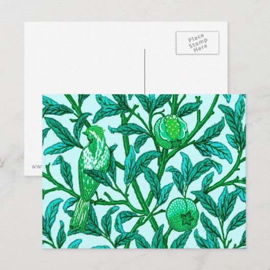 Art Nouveau Bird and Pomegranate, Turquoise Briefkaart (Voorkant / Achterkant)