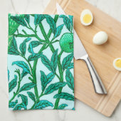 Art Nouveau Bird and Pomegranate, Turquoise Theedoek (Quarter Fold)