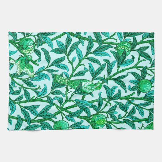 Art Nouveau Bird and Pomegranate, Turquoise Theedoek (Horizontaal)