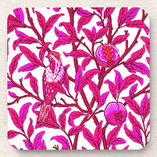 Art Nouveau Bird en Pomegranate, Fuchsia & Violet Bier Onderzetter (Voorkant)