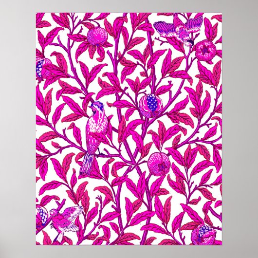 Art Nouveau Bird en Pomegranate, Fuchsia & Violet Poster (Voorkant)