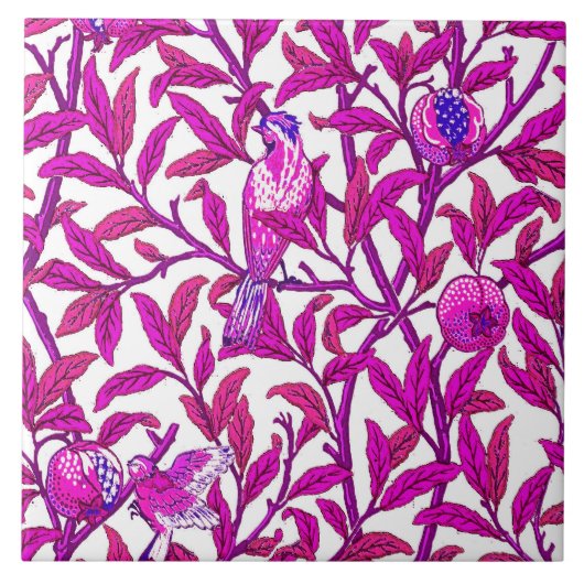Art Nouveau Bird en Pomegranate, Fuchsia & Violet Tegeltje (Voorkant)
