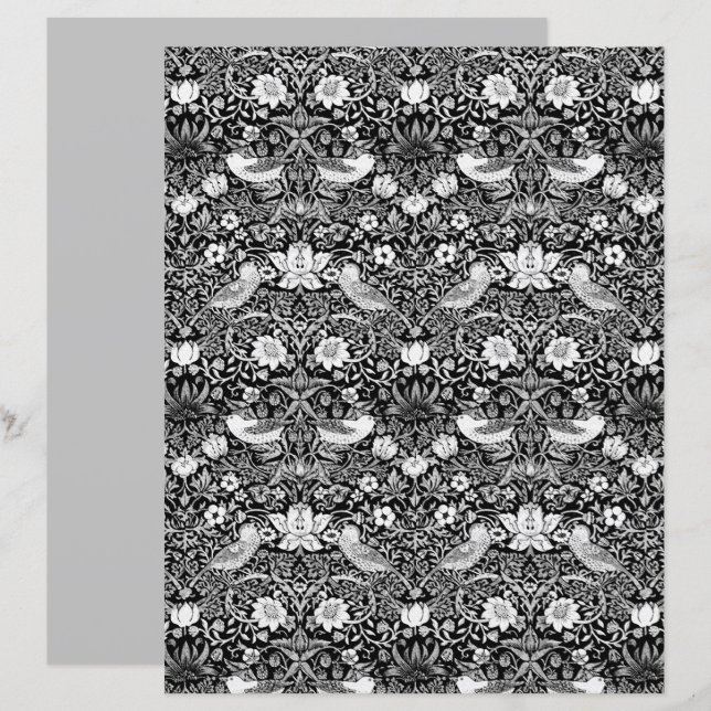 Art Nouveau Bird & Flower Tapestry, Black & White (Voorkant / Achterkant)