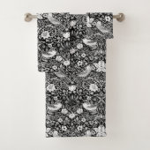 Art Nouveau Bird & Flower Tapestry, Black & White Bad Handdoek (Insitu)