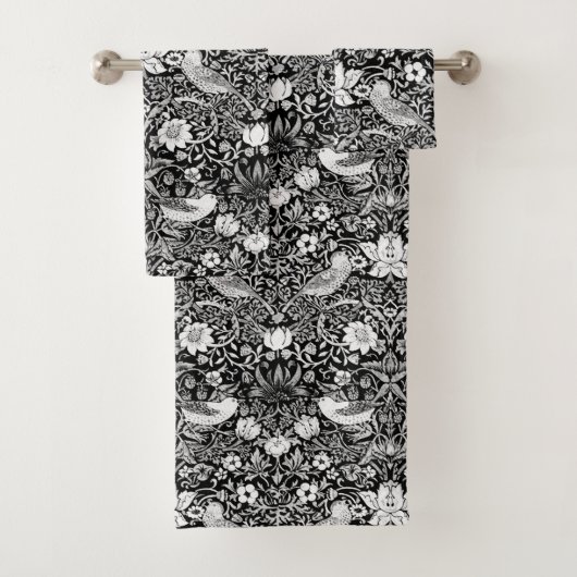 Art Nouveau Bird & Flower Tapestry, Black & White Bad Handdoek (Insitu)