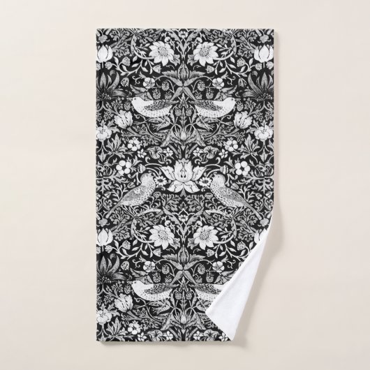 Art Nouveau Bird & Flower Tapestry, Black & White Bad Handdoek (Handdoek)