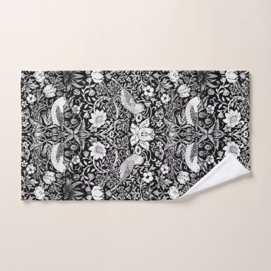 Art Nouveau Bird & Flower Tapestry, Black & White Bad Handdoek (Handdoek)