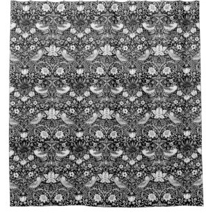 Art Nouveau Bird & Flower Tapestry, Black & White Douchegordijn
