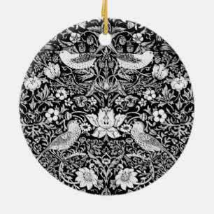 Art Nouveau Bird & Flower Tapestry, Black & White Keramisch Ornament