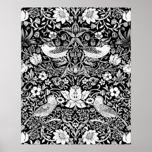 Art Nouveau Bird & Flower Tapestry, Black & White Poster (Voorkant)