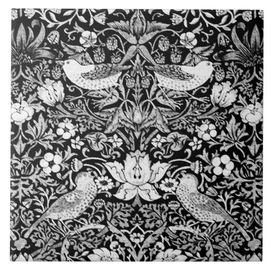 Art Nouveau Bird & Flower Tapestry, Black & White Tegeltje (Voorkant)