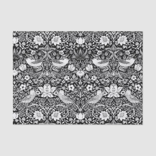 Art Nouveau Bird & Flower Tapestry, Black & White Tissuepapier (Voorkant)