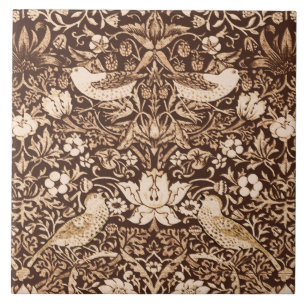 Art Nouveau Bird & Flower Tapestry, Dark Brown Tegeltje