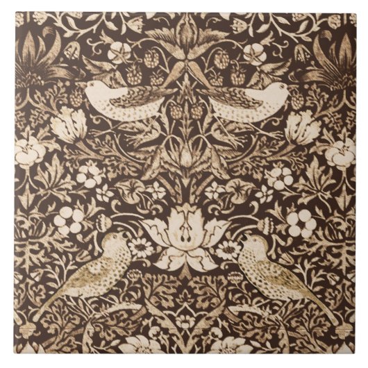 Art Nouveau Bird & Flower Tapestry, Dark Brown Tegeltje (Voorkant)