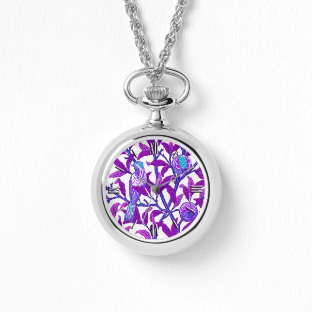 Art Nouveau Bird & Pomegranate, Amethyst Paars Horloge (Voorkant)
