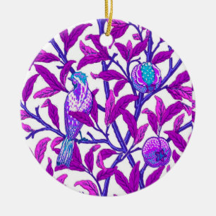 Art Nouveau Bird & Pomegranate, Amethyst Paars Keramisch Ornament