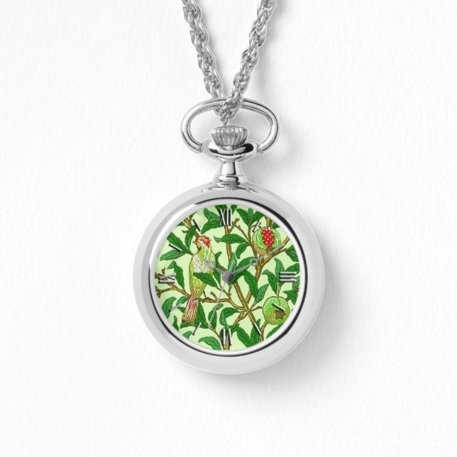 Art Nouveau Bird & Pomegranate, Lime Green Horloge (Voorkant)