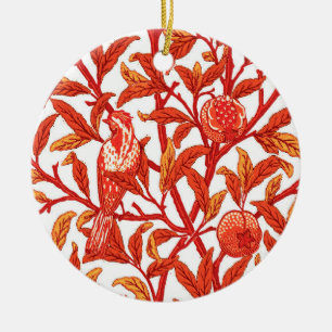 Art Nouveau Bird & Pomegranate, Mandarijns Oranje Keramisch Ornament