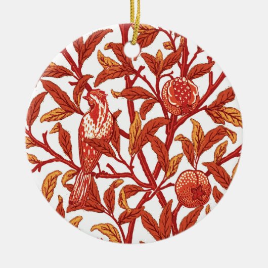 Art Nouveau Bird & Pomegranate, Mandarijns Oranje Keramisch Ornament (Voorkant)
