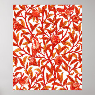 Art Nouveau Bird & Pomegranate, Mandarijns Oranje Poster