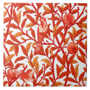 Art Nouveau Bird & Pomegranate, Mandarijns Oranje Tegeltje