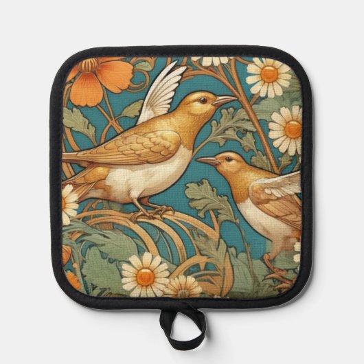 Art Nouveau Birds and Flowers Pot Holder Pannenlap (Voorkant)