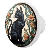 Art Nouveau Black Cat Keramische Knop (Rechts)