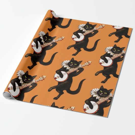 ART NOUVEAU BLACK CAT MATTE Wrapping Paper Cadeaupapier (Uitgerold)