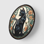 Art Nouveau Black Cat Ronde Klok (Hoek)