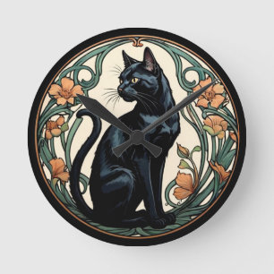 Art Nouveau Black Cat Ronde Klok