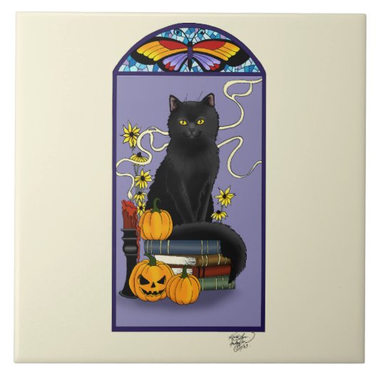 Art Nouveau Black Cat Tegeltje (Voorkant)