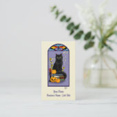 Art Nouveau Black Cat Visitekaartje (Staand voorkant)