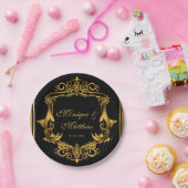 Art Nouveau Black en Gold Royal Wedding Papieren Bordje (Feest)