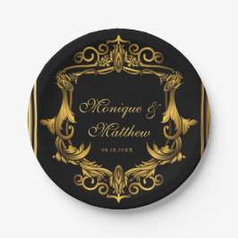 Art Nouveau Black en Gold Royal Wedding Papieren Bordje