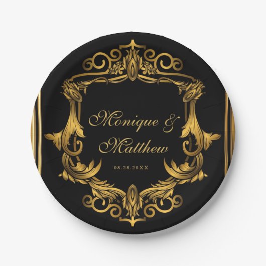 Art Nouveau Black en Gold Royal Wedding Papieren Bordje (Voorkant)