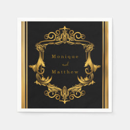 Art Nouveau Black en Gold Royal Wedding Servet