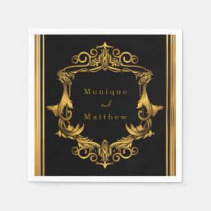 Art Nouveau Black en Gold Royal Wedding Servet