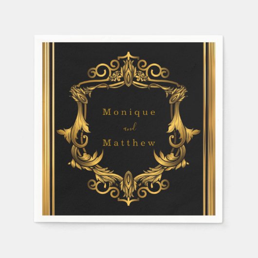Art Nouveau Black en Gold Royal Wedding Servet (Voorkant)