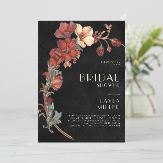  Art Nouveau Black Floral Vrijgezellenfeest Kaart (Staand voorkant)