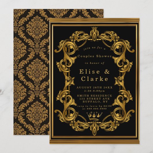 Art Nouveau Black Gold Royal Couples Shower (Voorkant / Achterkant)