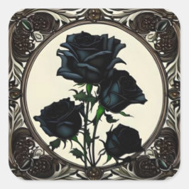 Art Nouveau Black Rozen Roos #1 Vierkante Sticker