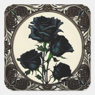 Art Nouveau Black Rozen Roos #1 Vierkante Sticker
