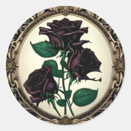 Art Nouveau Black Rozen Roos #3 Ronde Sticker