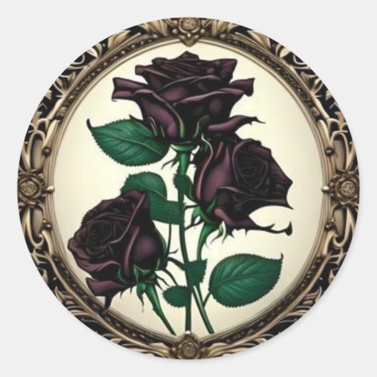 Art Nouveau Black Rozen Roos #3 Ronde Sticker (Voorkant)