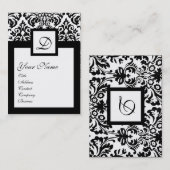 ART NOUVEAU BLACK WHITE DAMASK SQUARE MONOGRAM VISITEKAARTJE (Voorkant / Achterkant)