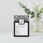 ART NOUVEAU BLACK WHITE DAMASK SQUARE MONOGRAM VISITEKAARTJE (Staand voorkant)