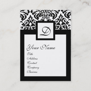 ART NOUVEAU BLACK WHITE DAMASK SQUARE MONOGRAM VISITEKAARTJE