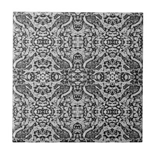 Art Nouveau Black White Grey Mirror Art Patroon Tegeltje